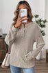 Ribbed Button Placket Banded Collar Drop Shoulder Henley Top
